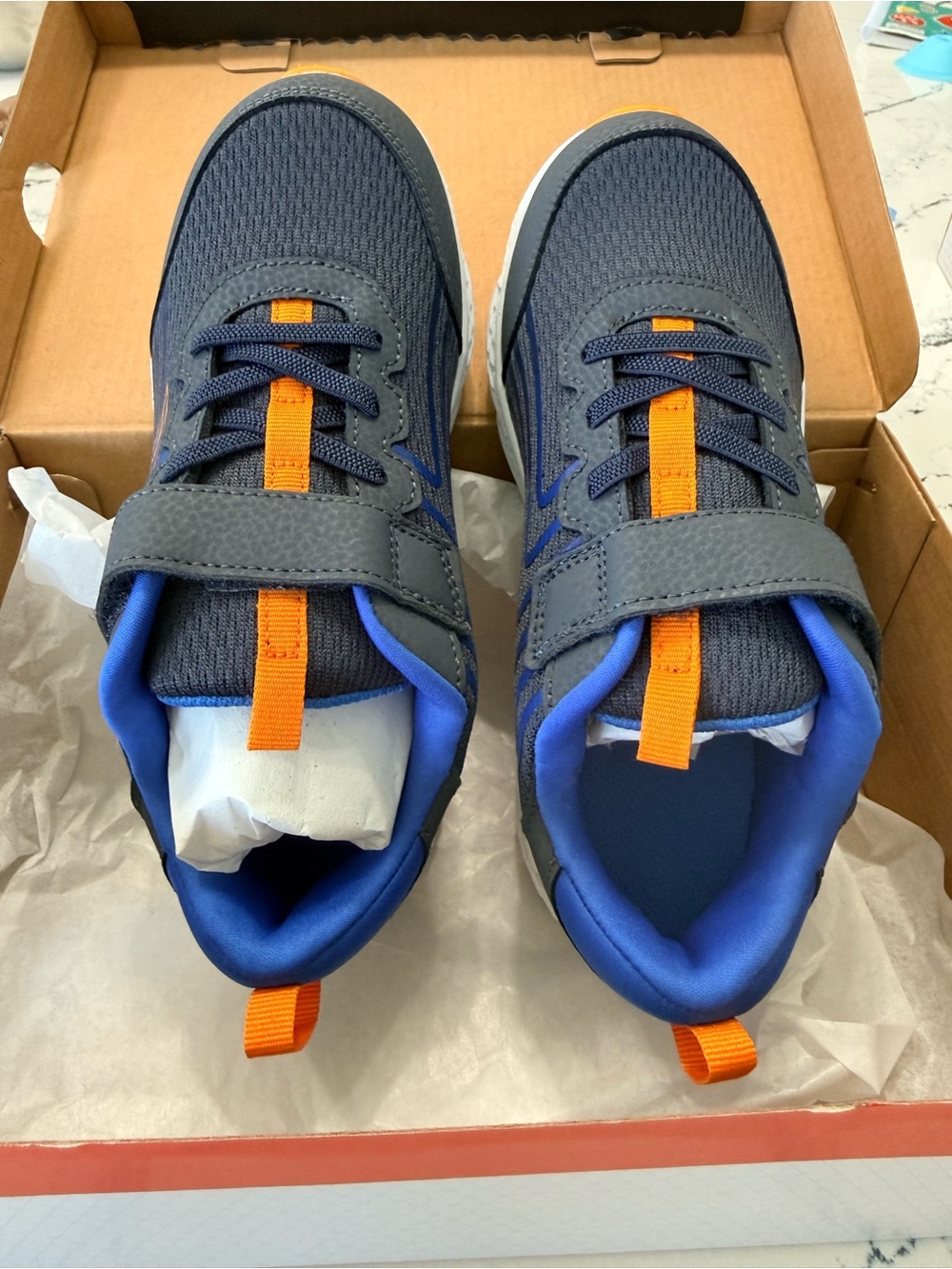 Saucony Kids Navy and Orange Athletic Sneakers - Velcro Closure